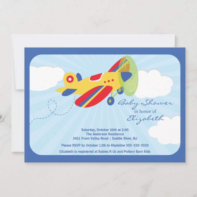 Invitación de Baby Shower de niño del avión rojo c (Anverso)