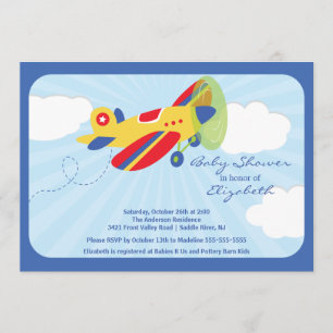 Invitación de Baby Shower de niño del avión rojo c