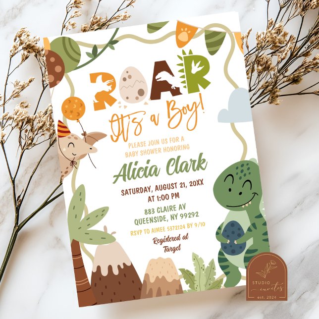 invitación de baby shower de niño dinosaurio (Subido por el creador)