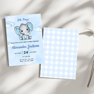 Invitación de Baby Shower de Niño Elefante Azul Ad