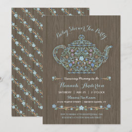 Invitación de Baby Shower de Niño Elegante Tetera 