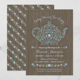 Invitación de Baby Shower de Niño Elegante Tetera