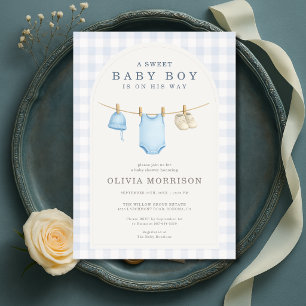 Invitación de Baby Shower de Niño en Celeste a Cua