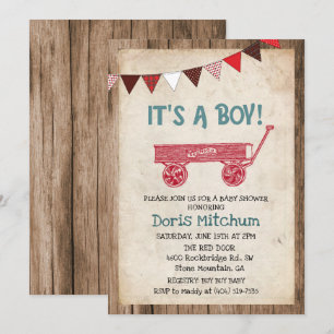 Invitación de baby shower de niño en vagón rústico
