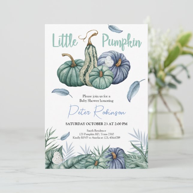 Invitación de Baby Shower de niño floral verde cal (Anverso de pie)