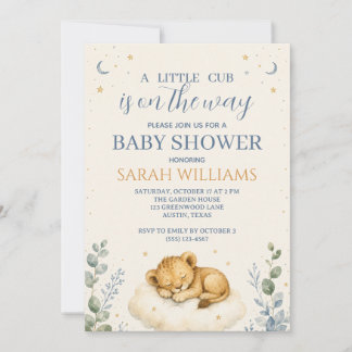 Invitación de baby shower de niño león cachorro ac