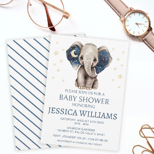 Invitación de baby shower de niño luna y estrellas