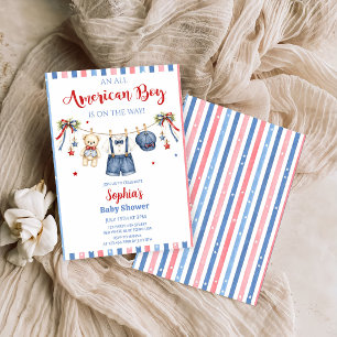 Invitación de Baby Shower de Niño Rojo Blanco y Az