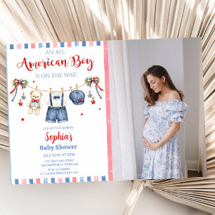 Invitación de Baby Shower de Niño Rojo Blanco y Az