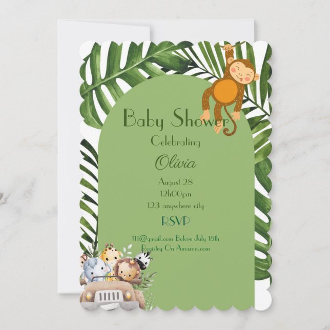 INVITACIÓN DE BABY SHOWER DE NIÑO SAFARI (Anverso)