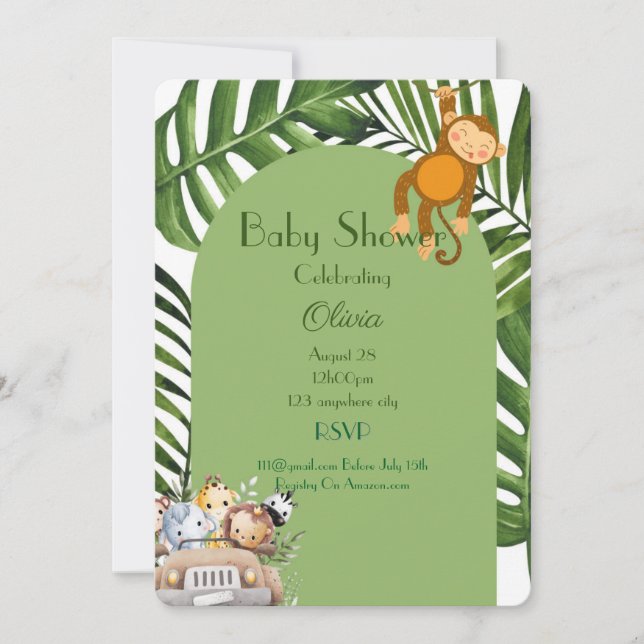 INVITACIÓN DE BABY SHOWER DE NIÑO SAFARI (Anverso)