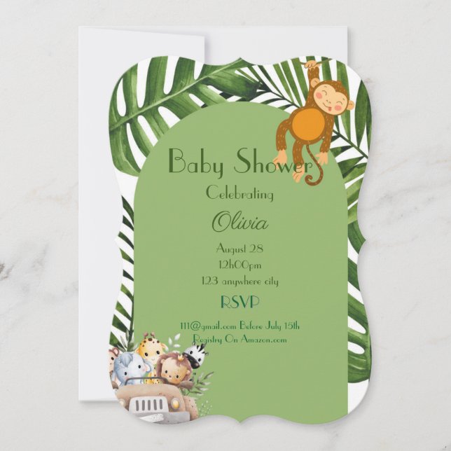 INVITACIÓN DE BABY SHOWER DE NIÑO SAFARI (Anverso)