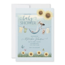Invitación de Baby Shower de Niño Stork Sunflower