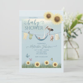 Invitación de Baby Shower de Niño Stork Sunflower