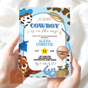 Invitación de Baby Shower de Niño Vaquero Azul
