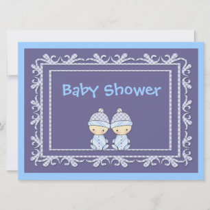 Invitación de Baby Shower de Niños Gemelos Azul