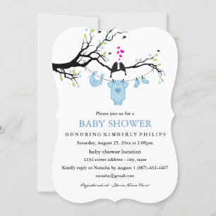 Invitación de Baby Shower de Niños Pájaros de Amor