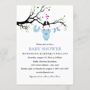 Invitación de Baby Shower de Niños Pájaros de Amor