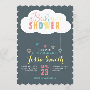 Invitación de Baby Shower de nubes y corazones