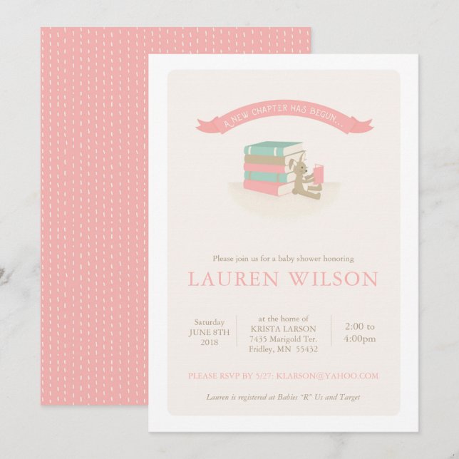Invitación de Baby Shower de nuevo capítulo - rosa (Anverso / Reverso)