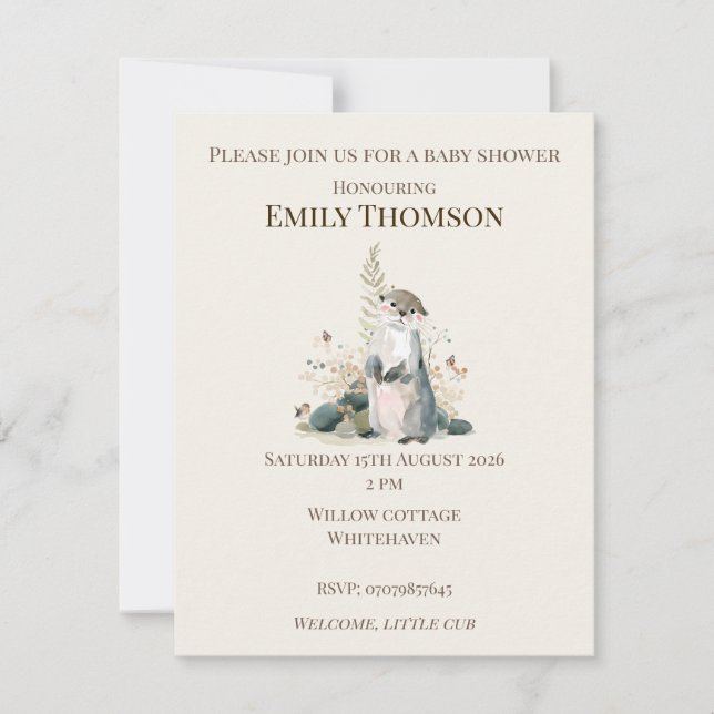 Invitación de Baby Shower de Nutria del Bosque (Anverso)
