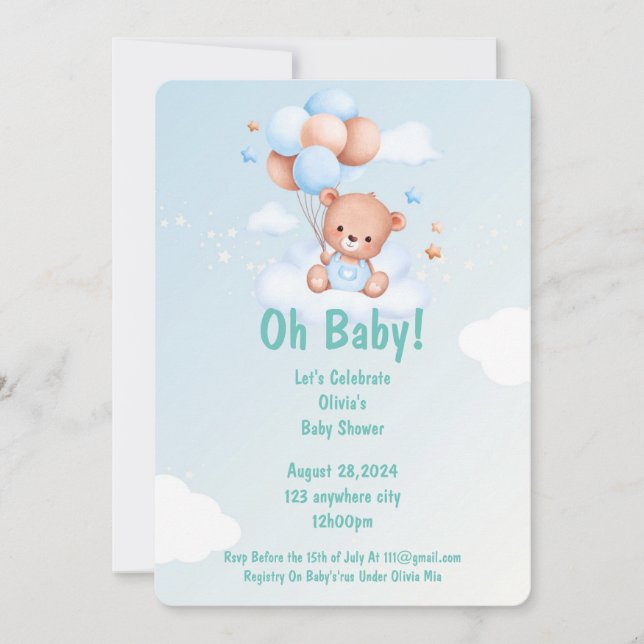 INVITACIÓN DE BABY SHOWER DE OH BABY PARA NIÑOS (Anverso)