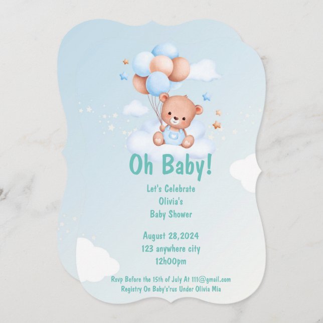 INVITACIÓN DE BABY SHOWER DE OH BABY PARA NIÑOS (Anverso / Reverso)