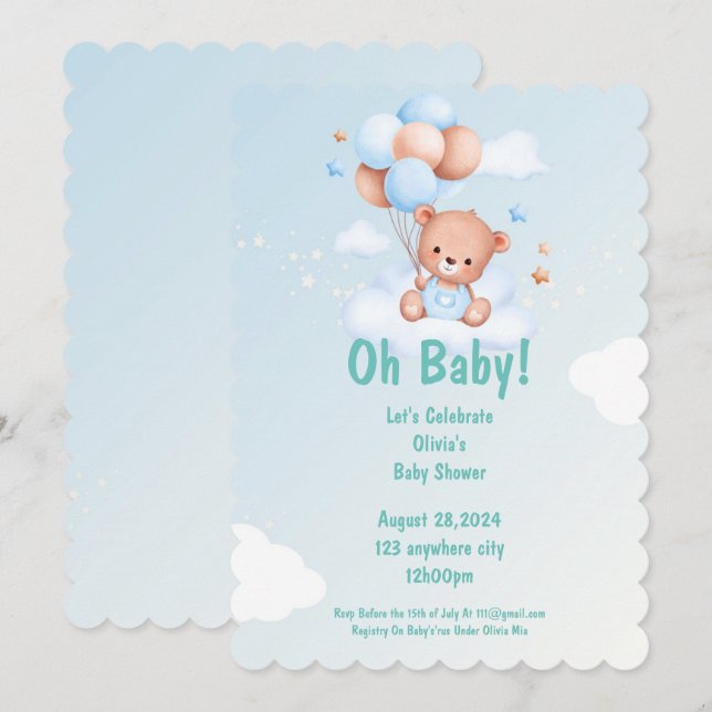 INVITACIÓN DE BABY SHOWER DE OH BABY PARA NIÑOS (Anverso / Reverso)