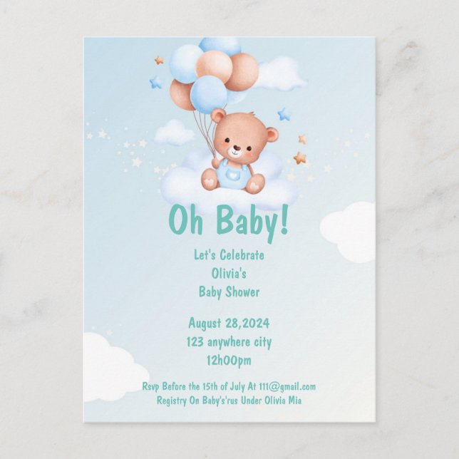 INVITACIÓN DE BABY SHOWER DE OH BABY PARA NIÑOS (Anverso)