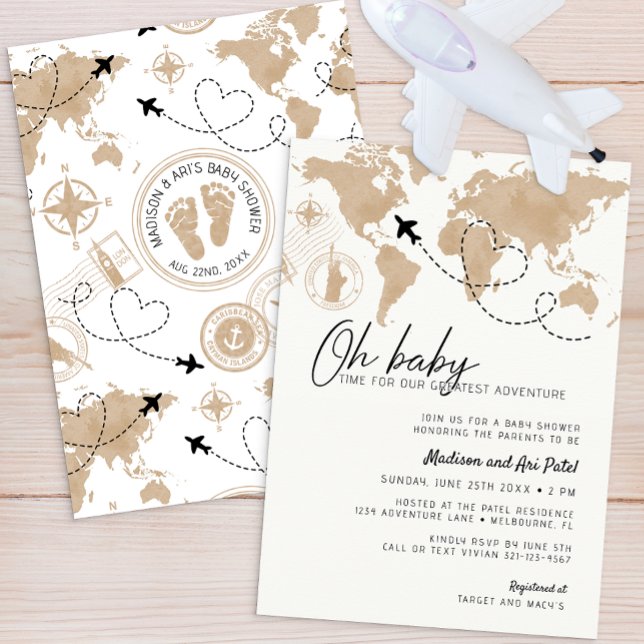 Invitación de Baby Shower de Oh Baby Travel (Travel Adventure Baby Shower Invite)