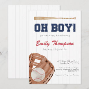 Invitación de Baby Shower de Oh Boy Baseball
