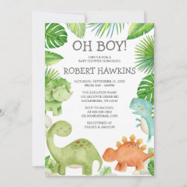 Invitación de Baby Shower de Oh Boy Dinosaur