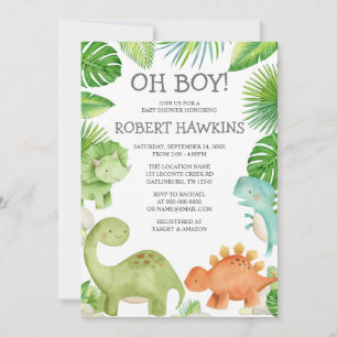 Invitación de Baby Shower de Oh Boy Dinosaur