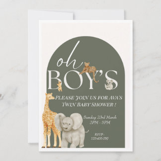 Invitación de Baby Shower de Oh Boy's Safari Anima