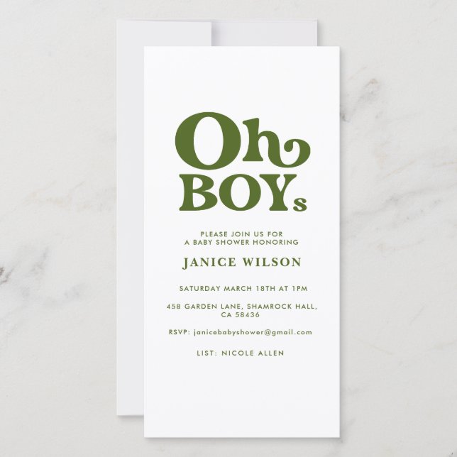 Invitación de Baby Shower de Oh chicos (Anverso)
