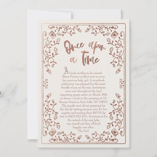 Invitación de Baby Shower de Once Upon A Time Stor (Anverso)