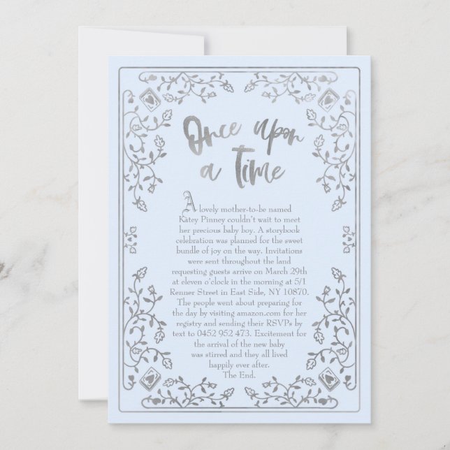 Invitación de Baby Shower de Once Upon A Time Stor (Anverso)