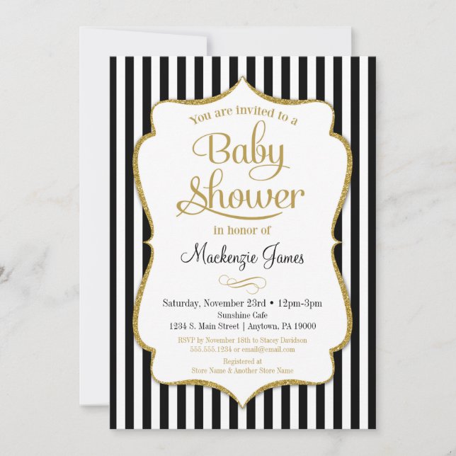 Invitación de Baby Shower de oro negro género neut (Anverso)