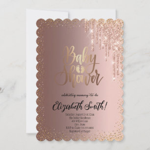 Invitación de baby shower de oro rosa y estrellas