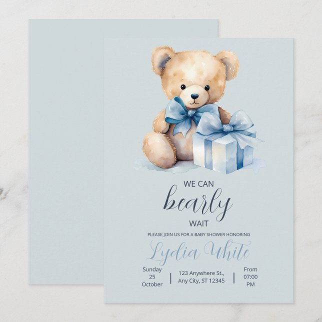 Invitación de Baby Shower de Osito, Apenas Podemos (Anverso / Reverso)