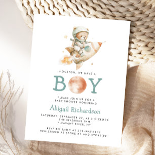 Invitación de Baby Shower de Osito Astronauta Ador