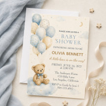 Invitación de Baby Shower de Osito Azul Pequeño