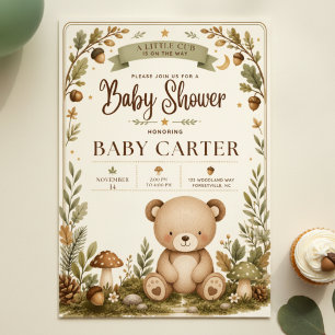 Invitación de baby shower de osito de bosque
