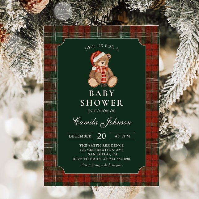Invitación de baby shower de osito de cuadros (Subido por el creador)