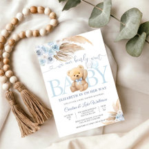 Invitación de Baby Shower de Osito de Peluche Azul