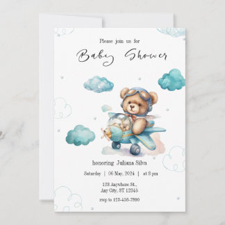 Invitación de Baby Shower de Osito de Peluche Azul