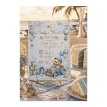 Invitación de Baby Shower de Osito de Peluche Azul
