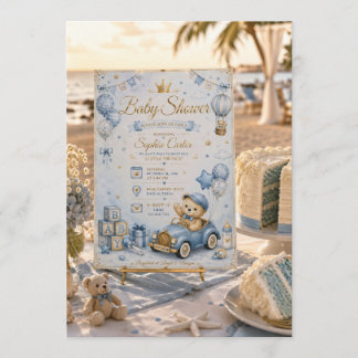 Invitación de Baby Shower de Osito de Peluche Azul
