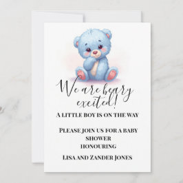 Invitación de Baby Shower de Osito de Peluche Azul