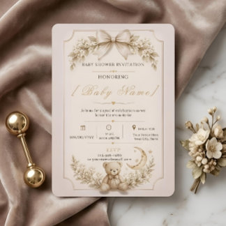 Invitación de Baby Shower de Osito de Peluche Beig